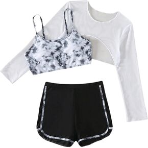 COZYEASE Girls' 3 Piece Swimsuits Tie Dye Cute Bikini High Waisted Bathing Suit with Cover Up
