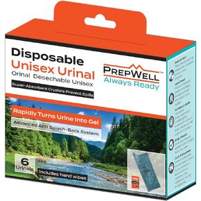 Prepwell Disposable Unisex Urinal Bags- Immediately Turns Urine into Gel with Super Absorbent Crystals to Prevent Spills- 6 Urinals with Hand Wipes Included