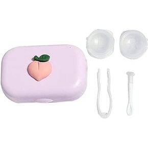 Pink Cute Peaches Contact Lens Case Pocket Contact Lens Box Cute Cartoon Lens Box Eye Care Container Portable Travel Cosmetic Kit