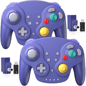 2 Pack 2.4 GHz Wireless NGC Switch Online Controller, GameCube & USB Receiver, Compatible with GameCube/Switch, Windows PC iOS Mac Raspberry Pi Steam (Rechargeable)(Plug and Play) (Vibration) Indigo
