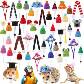 44 Pcs Hamster Hats with Scarf Set, Small Animal Hats Bulk Guinea Pig Costume Accessories Cute Tiny Hat Mini Knitted Hats for Small Animals Pets Snakes Lizards Hedgehog Holiday Party