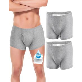 Incontinence Underwear for Men Washable, Reusable Leak Proof Underwear, Breathable Cotton Boxers, Bladder Leak Briefs High Absorbency 80ml,2Pack（XXL,Grey）