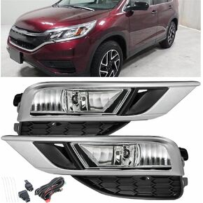 2Pcs Fog Lights Assembly Replacement for 2015 2016 Honda CR-V CRV Clear Lens with Front Bumper Bezel Wires Switch Bulbs Kit Left+Right Side (Passenger & Driver Side)