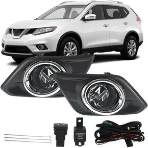 2-Pack Fog Lights Lamps Assembly Replacement for 2014-2016 Nissan Rogue with Bulbs+Switch+ Bezel Passenger and Driver Side 26150-8990B 26150-8993B