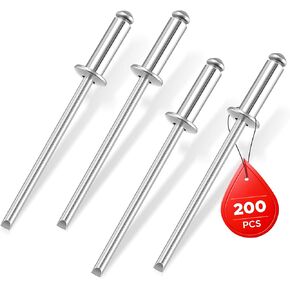 WORKPRO 200Pcs Aluminum Blind Rivets, 1/4" x 1/2" Pop Rivets Assortment, Aluminum Grip and Steel Mandrel, for Metal, Marine Boat, Automotive, Railway, and Duct Work- Pack of 200 (Silver)