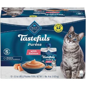 Blue Buffalo Tastefuls Purées with Chicken, Natural Cat Food Complement, Resealable Twist Cap Pouches, 3-oz (12 Count)