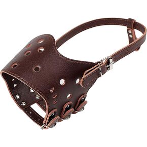 PU Leather Muzzle for Dogs, 5 Sizes, Black, Brown, Breathable Dog Muzzles for Biting, Small Medium Large Dogs Available Brown Large