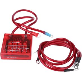 Digital Voltage Stabilizer Car 12V Universal Voltage Regulator Stabilizer Kit with 3 Earth Ground Cables for Car Truck(Blue)