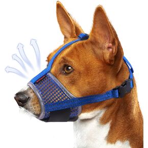 Dog Muzzle, Air Mesh Breathable Muzzle for Medium Large Sized Dogs to Anti & Prevent Biting Barking, Soft Grooming Muzzle for German Shepherd Dog with Reflective & Adjustable Strap(Blue-XL