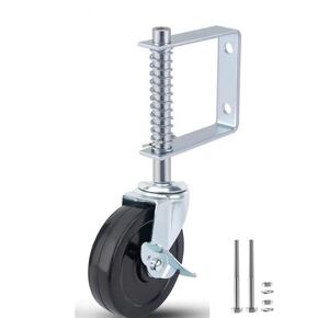 Gate Caster 4"and 5", Heavy Duty Gate Caster Wheel with Spring Loaded,Universal Mount Pate, 250-500 lbs Load Capacity, 4 and 5 Inches Rubber Wheel(Two PCS OR ONE PCS) (4 inch Without Brake, 1 pcs)