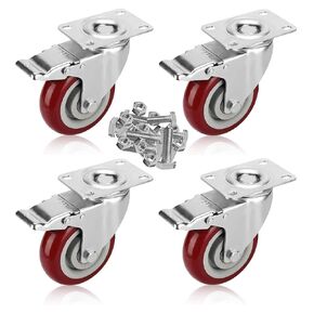 5 inch Swivel Caster Wheels Bearing 1500 lbs 4 Pack Heavy Duty Rubber Plate Casters All with Safety Brake No Noise Lockable Swivel Casters Matching 16pcs Screws Set
