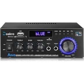 AK45 Pro Home Audio Amplifier Receivers with Bluetooth 5.0-2 Channel 100W Max Power Home Theater Stereo with USB, SD, FM, 2 Mic in,Stereo Audio Amplifier Receivers for Studio,Home,Karaoke in Kuwait