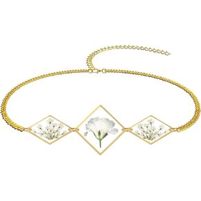 سوار زهرة مضغوطة على شكل زهرة أنفاس الطفل وسوار الملكة آن من الدانتيل المضغوط على شكل زهرة برية سوار مصنوع يدويًا سوار من الراتنج على شكل زهرة برية مضغوطة ذهبي سوار زهرة قابل للتعديل in Kuwait