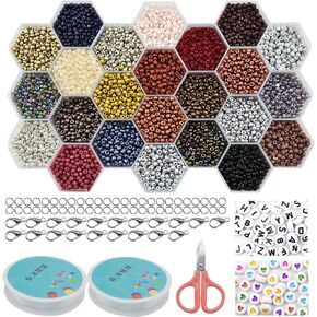 SHRJ 12000Pcs Pony Beads Jewelry Making Supplies Kit, 3mm Beads with Scissors and Wire for DIY Hanging Decoration Pendants Phone Chain Key Chain Friendship Bracelets Necklace Making, 24 Colors (Vivid)
