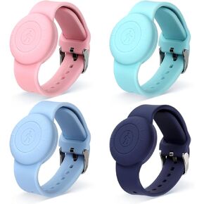 4pcs Kids Wristband for Airtag, Waterproof Soft Silicone Bracelet Compatible with Apple Air Tag Adjustable Watch Band Kids for GPS Tracking Tagging (4 Colors)