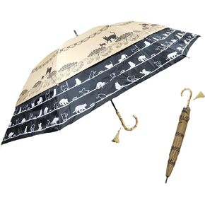 SUGITA,Japan-made Transform Umbrella, Windproof, UV proteciton, Lightweight, Lace＆Cat Print, Bamboo Handle with Tassel 27204
