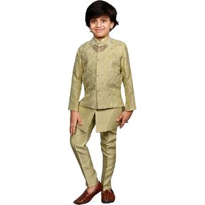 AHHAAAA Kids مزيج الحرير العرقي ملابس تقليدية نمط بوليوود صدرية شيرواني كورتا وبيجامة مع مالا للأولاد 524 in Kuwait