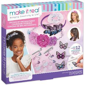 Make It Real: Crown of Enchantment - DIY Jewelry Kit, Create Up to 12 Eye-Catching Charm Hair Accessories, Butterflies, 73 Pieces, All-in- 1 DIY KIT, Tweens & Girls, Arts & Crafts, Kids Ages 8+