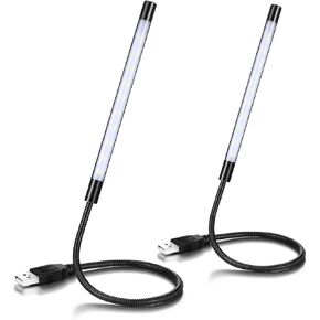 2 Pcs USB Reading Lamps with 10 LED Bead Brightness Dimmable Setting Flexible USB Keyboard Light USB Lamp for Desktop Notebook Laptop Computer, On/Off Touch Switch, Black and Red