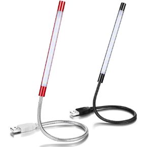 2 Pcs USB Reading Lamps with 10 LED Bead Brightness Dimmable Setting Flexible USB Keyboard Light USB Lamp for Desktop Notebook Laptop Computer, On/Off Touch Switch, Black and Red