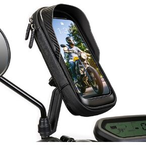 Waterproof Motorcycle Phone Mount 360° Rotation Motorcycle Rearview Mirror Phone Holder Anti-Shake Large Capacity Motorcycle Cell Phone Holder with Sun Visor and TPU Touch Screen