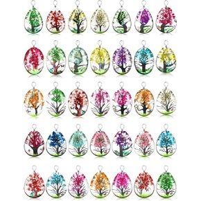 36 Pieces Lacework Transparent Resin Beads Necklace Pendant Mixed Colors Dried Flower Tree Resin Bead Pendant Charm Beads Bracelet Making Kit for Girls DIY Jewelry Crafts (Drop Shape, Oval Shape)