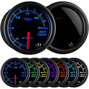 GlowShift Tinted 7 Color 2400 F Pyrometer Exhaust Gas Temperature EGT Gauge Kit - Includes Type K Probe - Black Dial - Smoked Lens - for Car & Truck - 2-1/16" 52mm