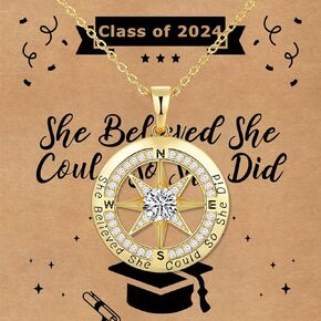 Graduation Gifts for Her 2024, Graduation Necklaces for Girls, S925 Sterling Silver Compass Necklace for Women, College Graduation Jewelry Gift, Senior High School Middle School Graduation Gifts for Wife Girlfriends Teen Girls Sister Daughter Niece