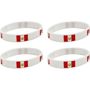4 Pcs Peru Peruvians Country Flag Rubber Bracelets, National Flag Silicone Bracelet, Rubber Wristbands Patriotic Decorations Gift