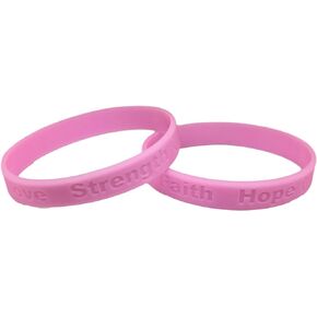 5 Pink Breast Cancer Awareness Bracelets - Medical Grade Silicone - Latex and Toxin Free (5 Bracelets)
