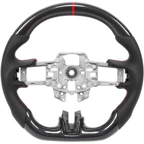 Car Steering Wheel,Carbon Fiber Steering Wheel Nappa Perforated Leather Red Stitching Auto Accessory Fit for V6/EcoBoost/GT/Shelby steering wheel steering wheel