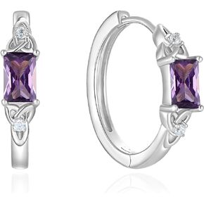 Celtic Knot Hoop Earrings for Women 925 Sterling Silver Square Huggie Earring Birthstone Jewelry