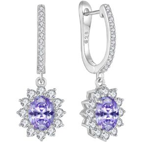 Princess Diana Hoop Earrings Oval 6 x 8 mm Sun Stone Earrings 925 Sterling Silver Solitaire Hoop Dangle Drop Earrings