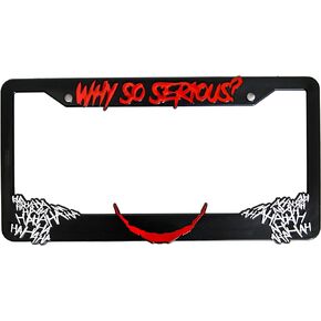 Why So Serious? for Joker 3D Raised License Plate Frame | 1 Pack Car License Plate Cover | Universal US Black License Plate Holder | Auto Accessories (Car, Truck and SUV) (Red and White)