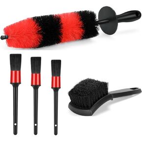 Car Wheel Rim Tire Brush Set, Car Detailing Wash Kit, Long Soft Wheel Brush, Car Detail Brushes Accessories for Automotive Cleaning Wheels, Interior,Exterior,Dirty Tires (Wheel+tire-5Pack)