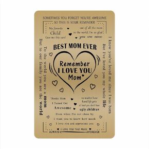 Thank You Gifts for Mom - Best Mom Ever - Happy Birthday Mom Brass Engraved Wallet Card - Mothers Day Gift from Daughter - I Love You Mom Cards