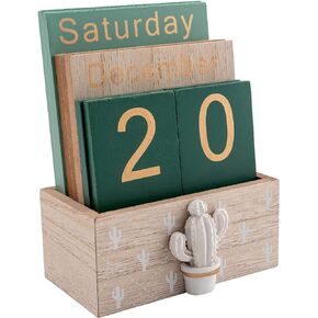 Desktop Perpetual Calendar Wooden Block Retro Calendar for Livingroom Office Shop Bar Desk Decor Week Month Day Display (Brown pineapple)