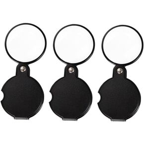3pcs10x Small Pocket Magnify Glass Premium Folding Mini Magnifying Glass with Rotating Protective Leather Sheath, Apply to Reading, Science, Jewelry, Hobbies, 1.96in.