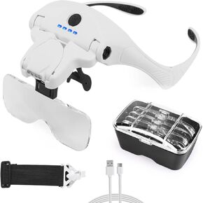 نظارات مكبرة لعصابة الرأس مع نظارات مكبرة خفيفة قابلة لإعادة الشحن مع 5 عدسات قابلة للفصل 1.0X 1.5X 2.0X 2.5X 3.5X، مكبر بدون استخدام اليدين للمجوهرات ذات الغرز المتقاطعة in Kuwait