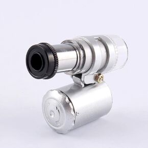 FTVOGUE Pocket Microscope 60X Mini Jewelry Magnifier Glass Loupe Handheld 2 LED UV Light for Phone