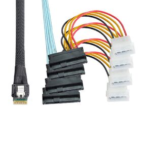 NFHK Slimline SAS 4.0 SFF-8654 4i 38pin Host to 4 SAS 29pin SFF-8654 Target Hard Disk Fanout Raid Cable