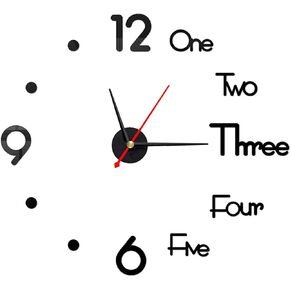 10-20 Inch DIY Wall Clock 3D Frameless Silent Non Ticking, Black Round Battery Operated Modern Wall Clocks for Living Room Bedroom Office Home and Kitchen