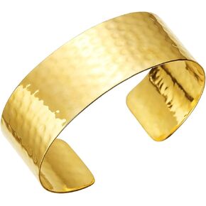 Gold Cuff Bracelet Bangle Hammered Chunky Statement Adjustable Irregular Vintage Jewelry for Women