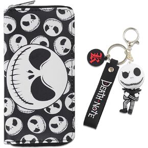 Nightmare Before Christmas PU Leather Zipper Wallet with Keychain Jack Sally Long Coin Purse Holder for Women Girls (WA-Jack B 2403)