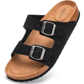 Torotto Mens Slides with Cork Footbed Open Toe Adjustable Webbing Flat Sandals for Walking | Beach | Indoor