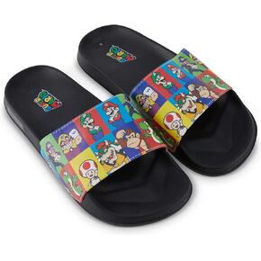Nintendo Mens Mario Slide Sandals - Super Mario Shoes - Mario, Luigi, Kirby and Donkey Kong Slide Sandals Shoes