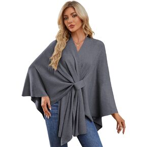 PULI Women's Elegant Shawl Wraps Soft Open Front Poncho Sweater for Spring Fall Winter noble grey