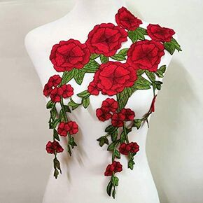 3 Pcs Clothing Accessories Embroidery Lace Manual Sewing DIY Cloth Paste Jeans Paste Cloth Flower Garment Decoration (Bright red)