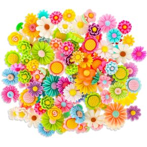 100PCS Resin Flower Daisy Charms Flatback Beads Mini Cabochons Mixed Colors Flower Resin Charms for DIY Scrapbooking Card Embellishments Jewelry Making Craft Hair Clip Decorations