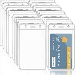 150 Pieces ID Card Name Badge Holder Clear Plastic Vertical Name Badge ID Card Holders Transparent Plastic PVC Vertical Sleeve Pouch for Office School Card Travel Waterproof